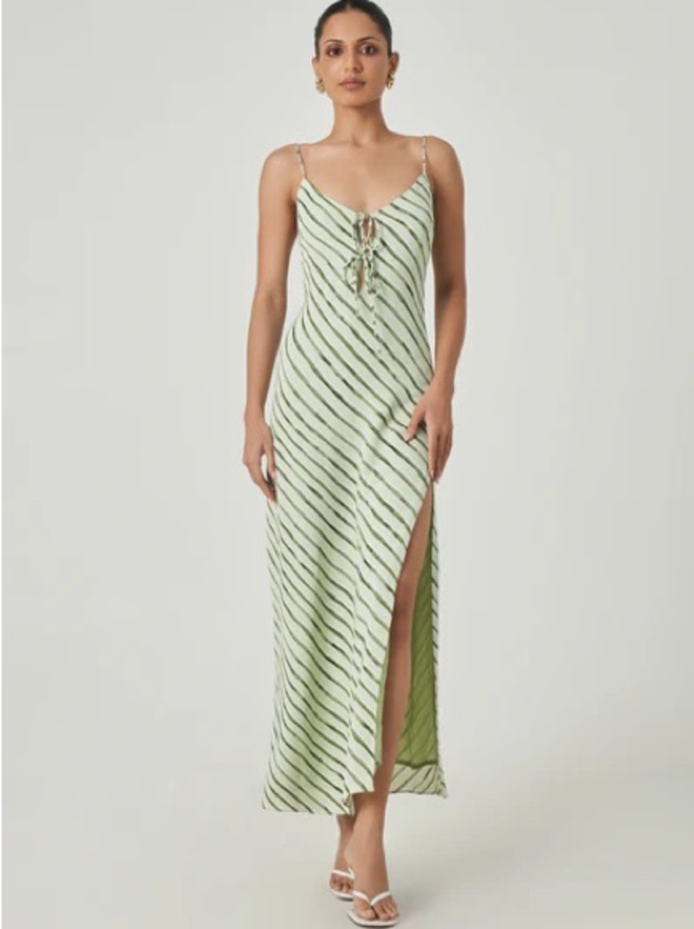 Summer Away Verona Dress, Striped Maxi Slip Dress, Melon Green, Size Small